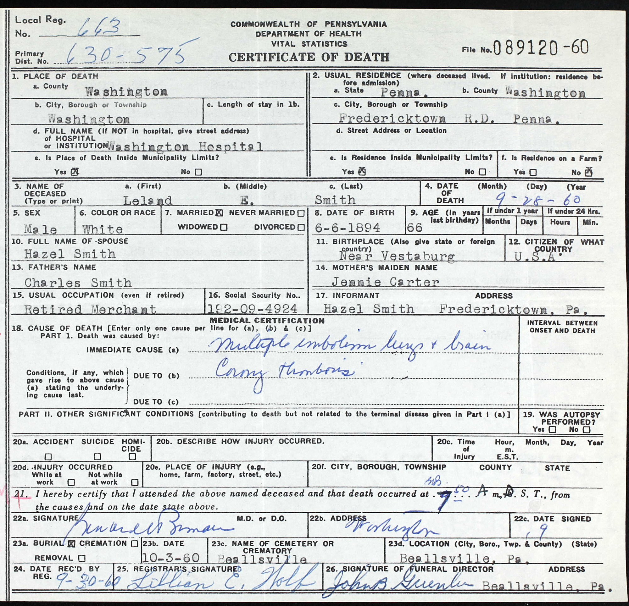 death certificate